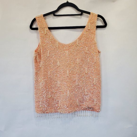 Tops - Vintage / Retro Sequin Flapper Tank Top 60's Peach